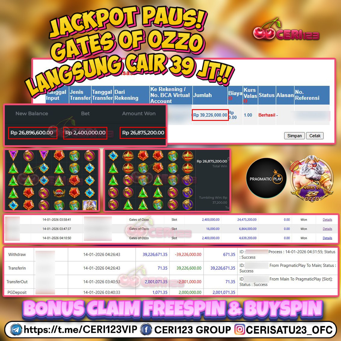 CERI123 JACKPOT SLOT GATES OF OZZO  RP 39.226.000 ID : RIKO***