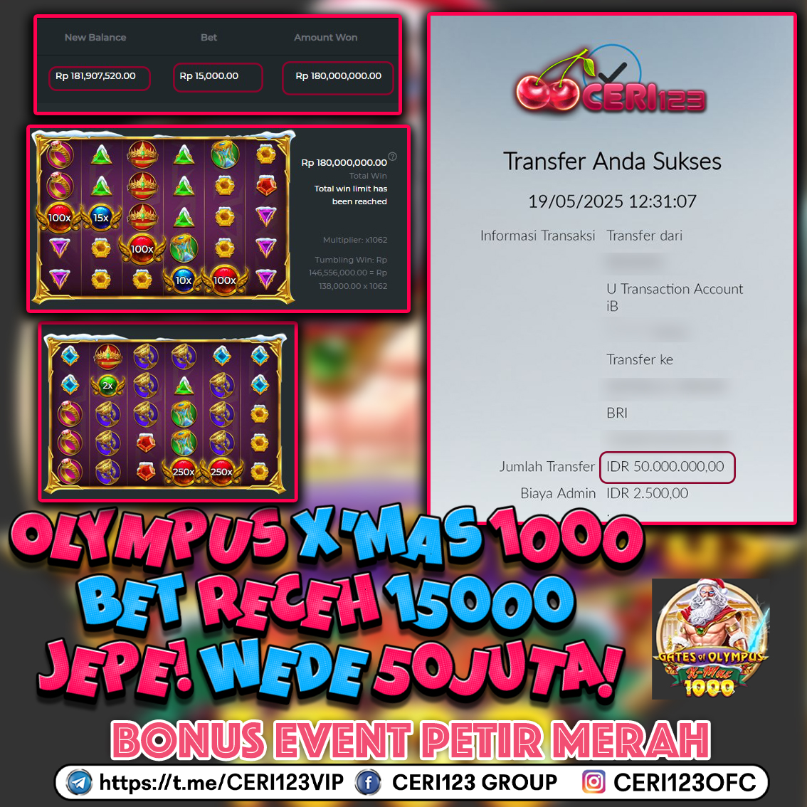 CERI123 JACKPOT SLOT GATES OF OLYMPUS XMAS 1000 RP 50.000.000 ID : ALO***