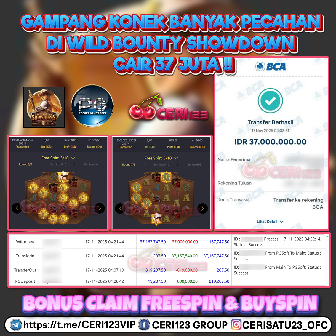 CERI123 JACKPOT SLOT WILD BOUNTY SHOWDOWN RP 37.000.000 ID : WIK***