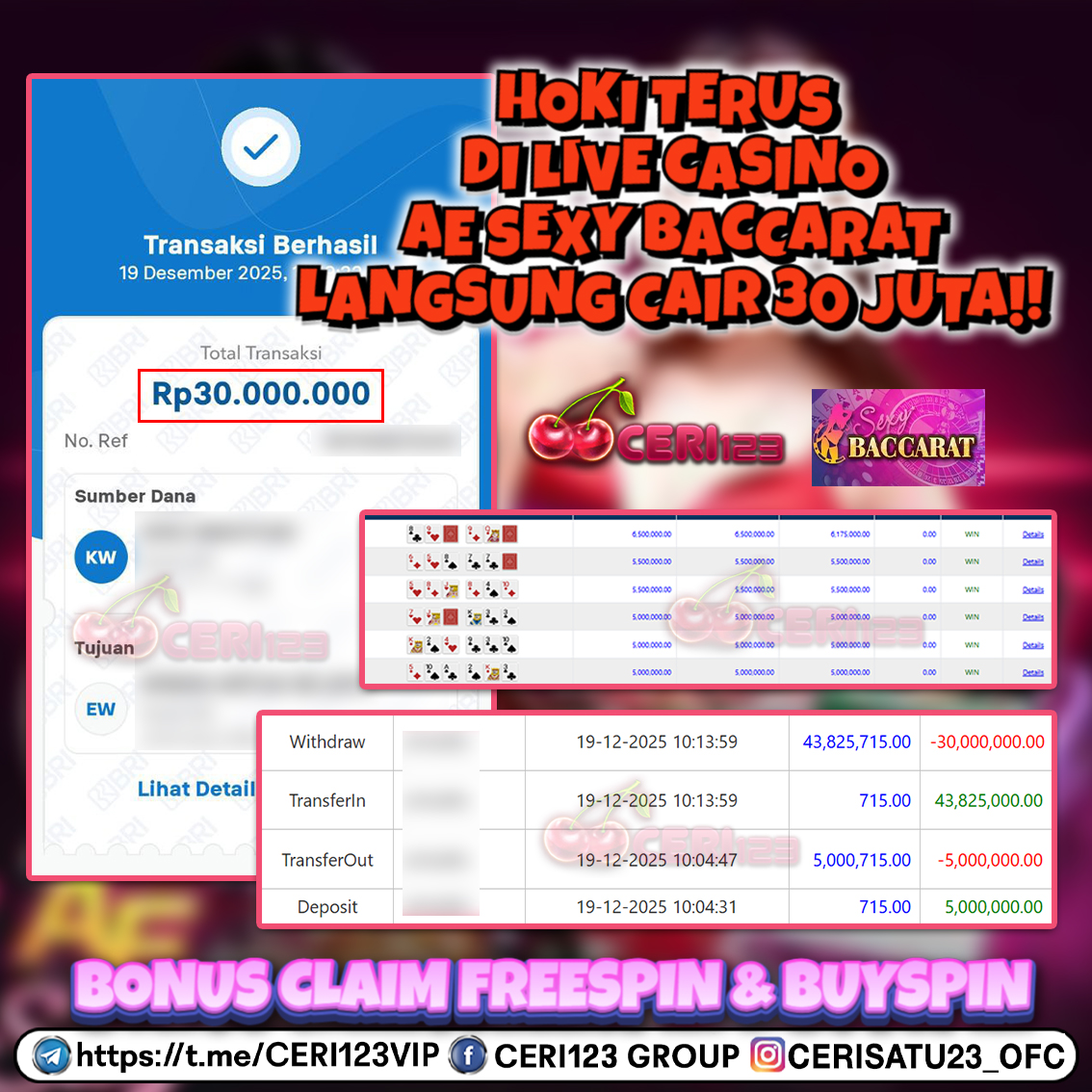 CERI123 JACKPOT LIVE CASINO AE SEXY BACCARAT RP 30.000.000 ID : HAR***